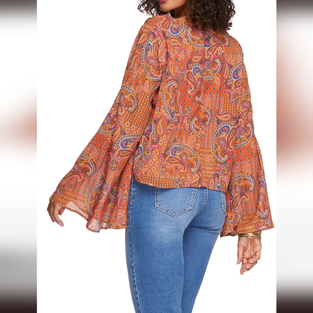 Jessica Simpson Monique Blouse Trumpet Sleeves Size XS (Juniors) - Picture 10 of 11